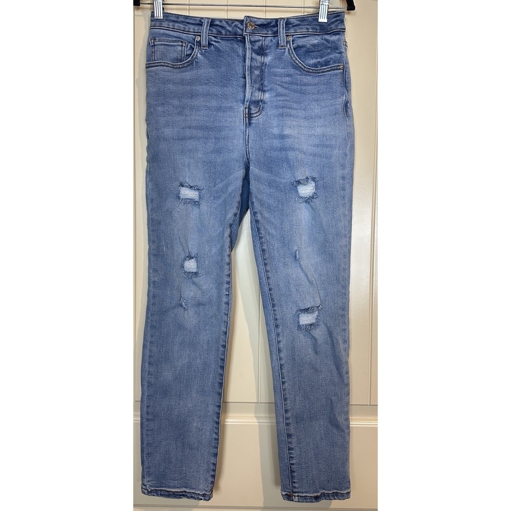 Forever 21 Button Fly high rise Distressed Stretch Denim Jeans Size 28